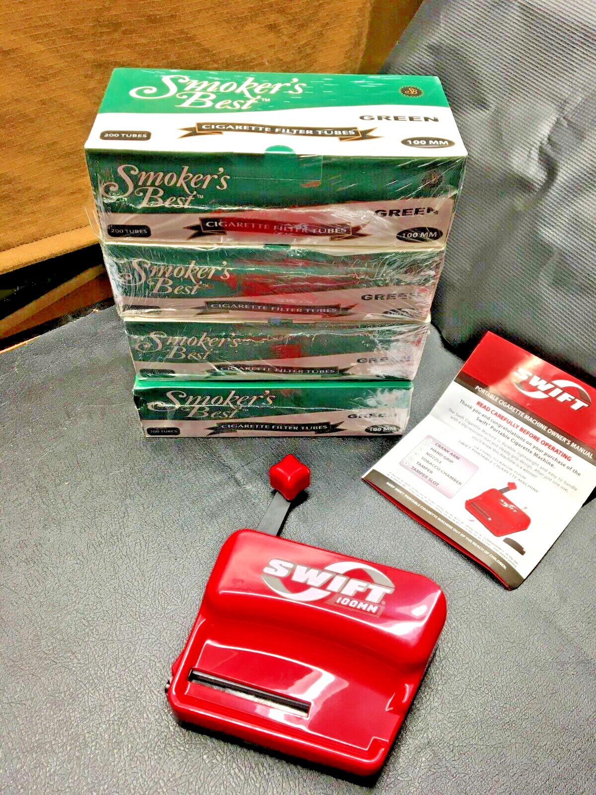 SWIFT Portable 100mm Cigarette Machine plus 4 cartons of 200 filter tubes each.