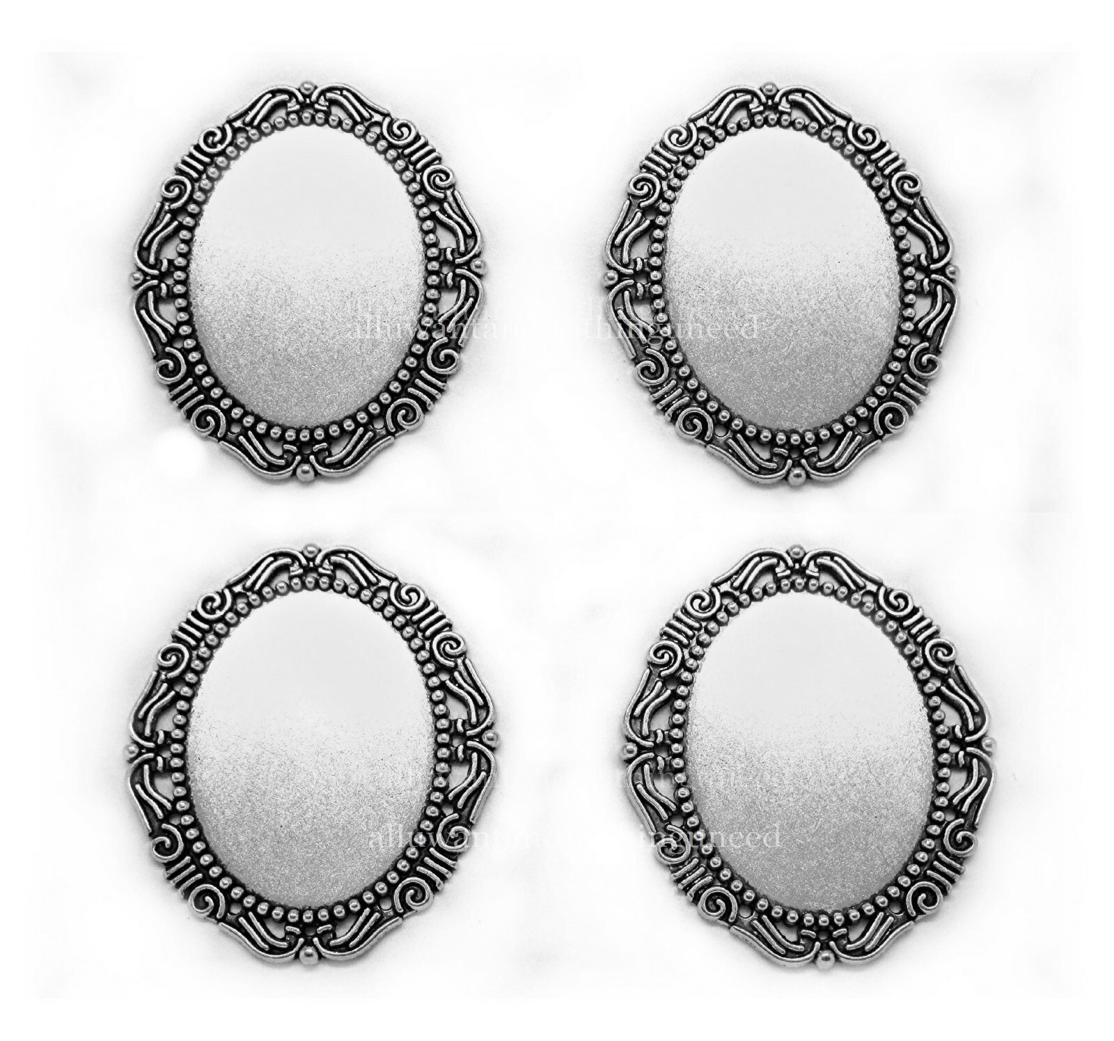 4 New Silvertone TRADITIONAL style 40mm x 30mm CAMEO Frames No Pinback or Bail