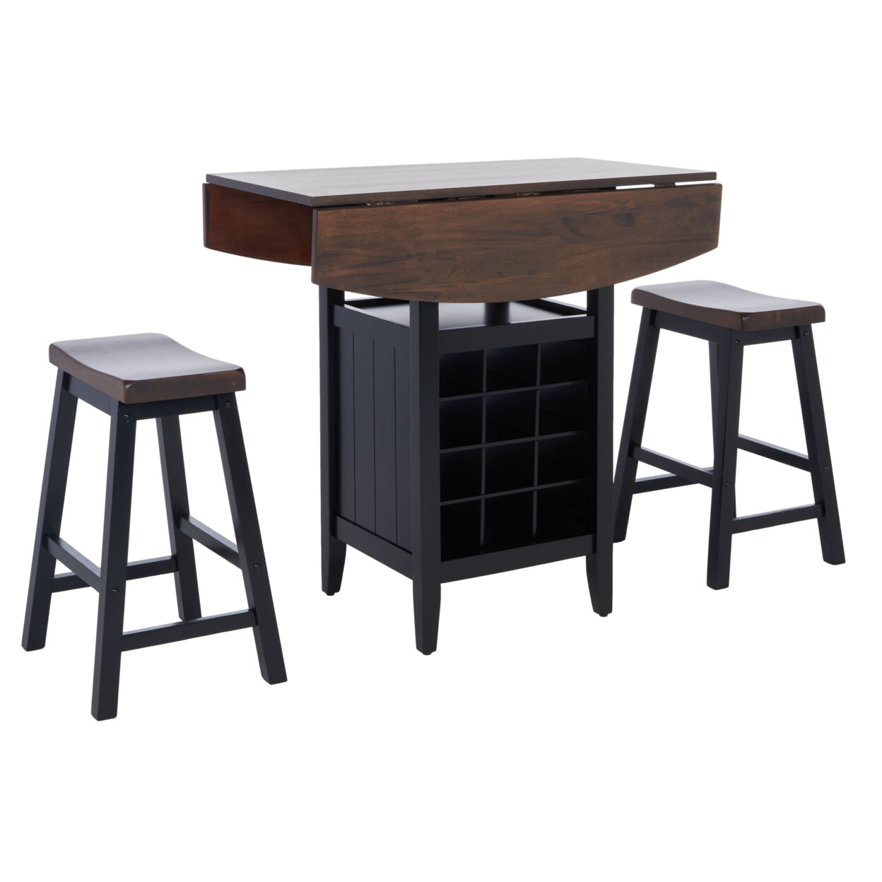 SAFAVIEH Casey 3 Pc Set Drop Leaf Pub Table | Brown / Black |