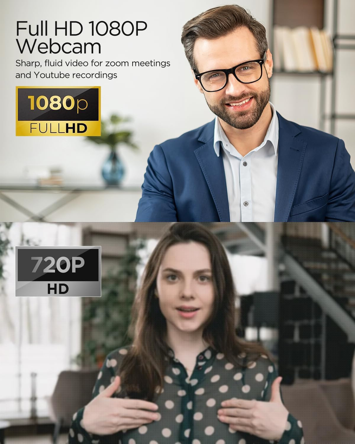 Webcam 1080P with Microphone & Privacy Cover for Pc/Laptop, USB Computer Camera