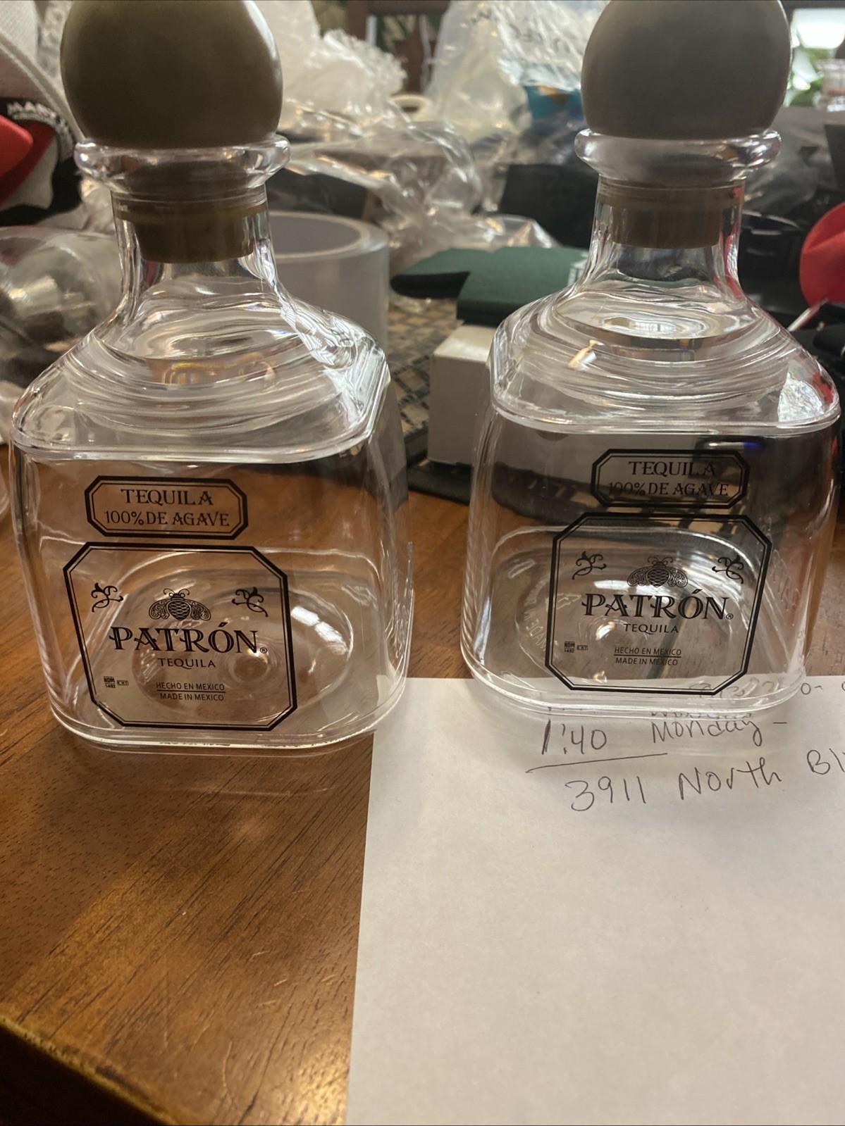 2 Replica Patron Tequila Bottles Cocktail Glasses 375ml Drinking Cups