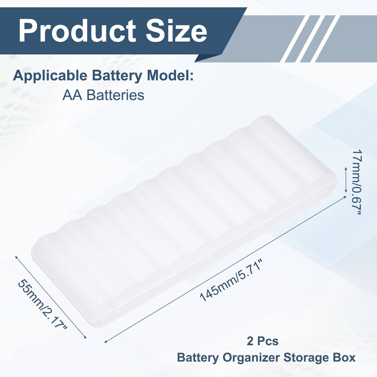 Battery Organizer Storage Box, 10 x AA Batteries Clear Storage Case Holder 2Pcs
