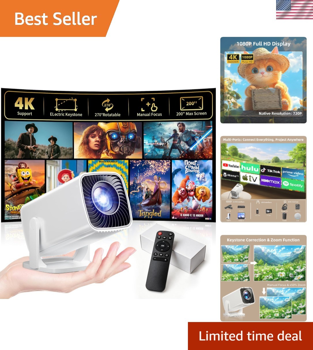 Lightweight Mini Projector with Built-in Speaker & Electric Keystone Correction