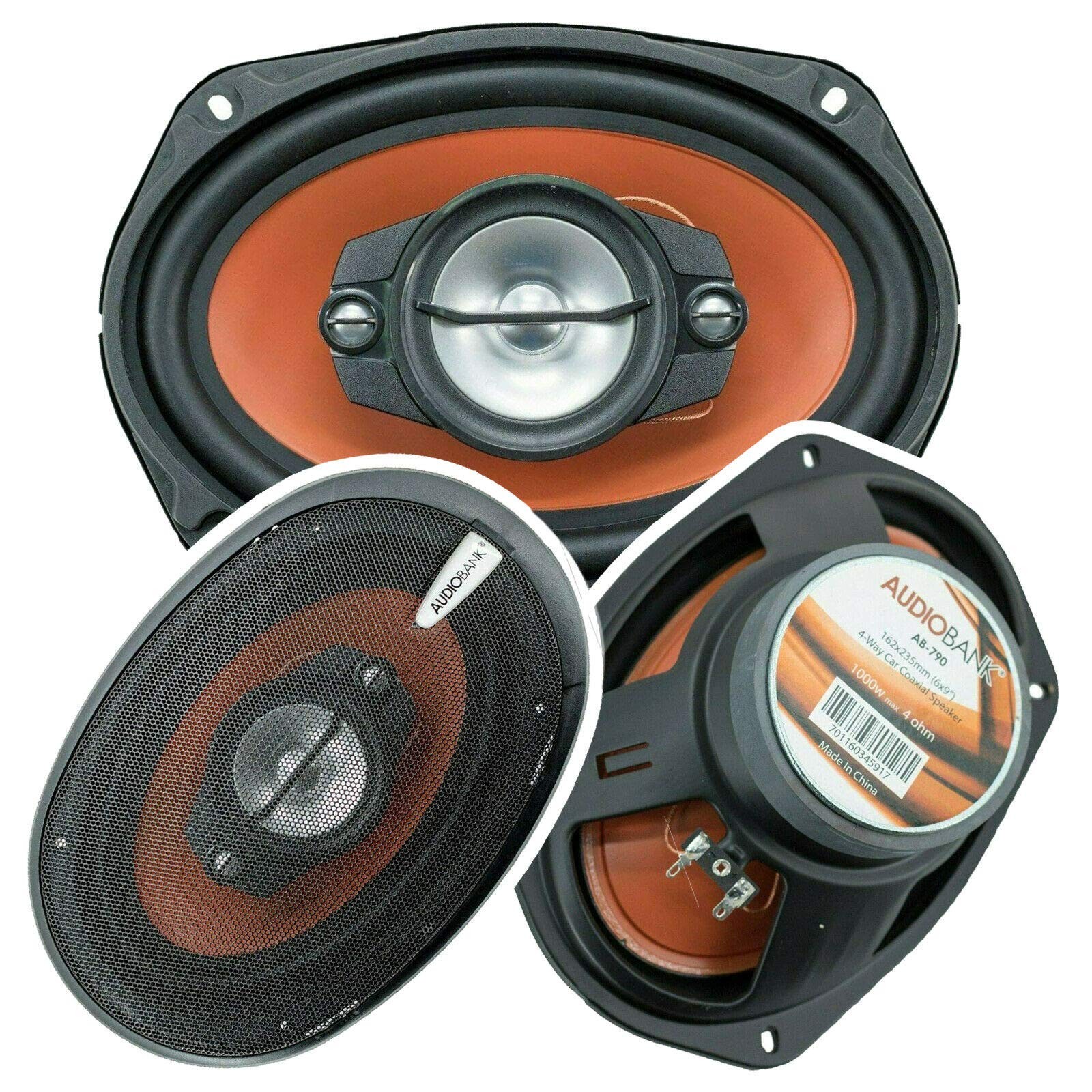 2X Audiobank AB-790 6x9 -Inches 1000 Watts Peak Power for Pair and 300 black
