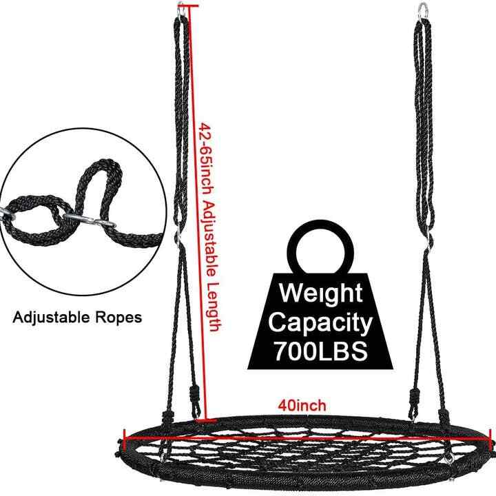 ALBOTT 40" TREE SWING SET - SPIDER WEB ROUND NET SWING - BLACK