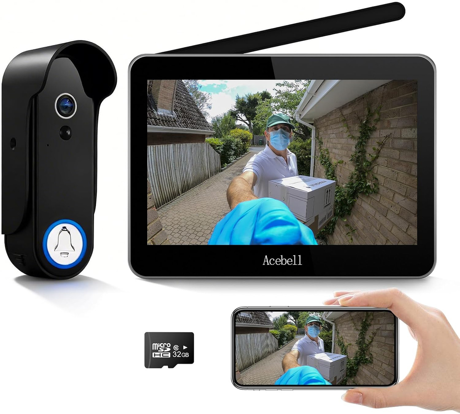Wireless Video Doorbell Camera with 7 Inch Touch Screen Monitor 1080P Wide Angle