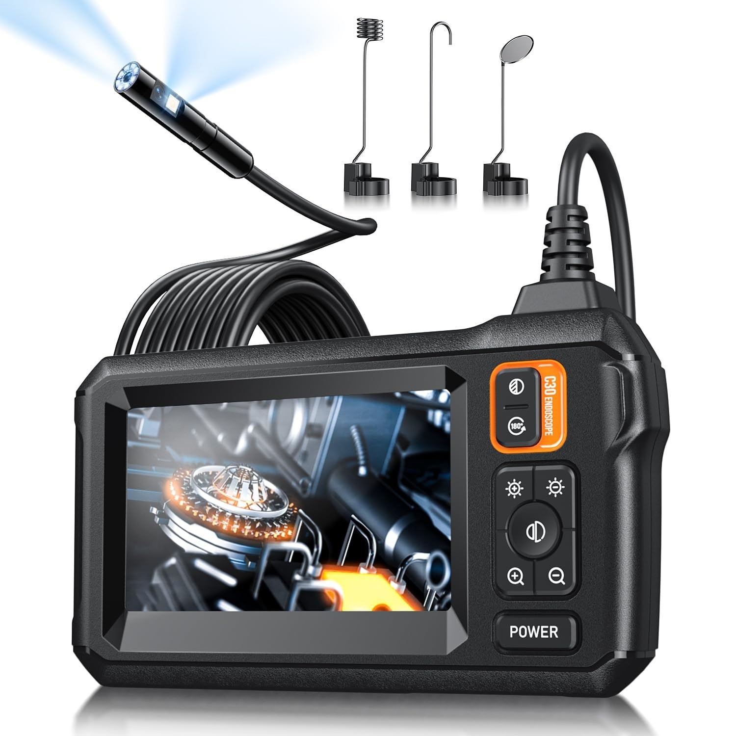 Endoscope Camera with Light, Inspection Borescope Camera with 4.3" IPS Screen...