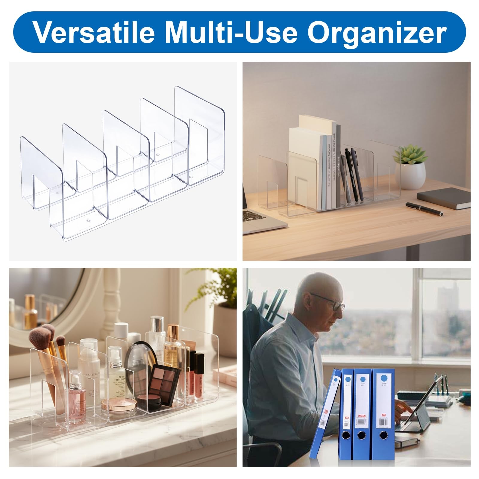 4 Pack Clear PVC File Sorter Desktop Organizer Holder 4Section Stand Rack
