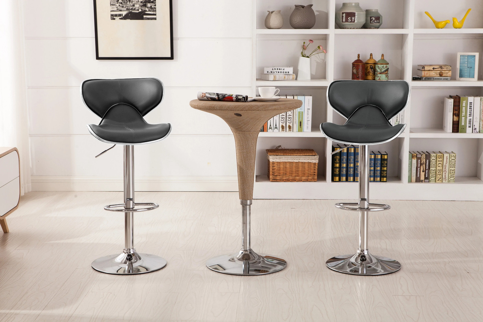 Masaccio Grey Cushioned Leatherette Upholstery Airlift Adjustable'swivel Barstoo