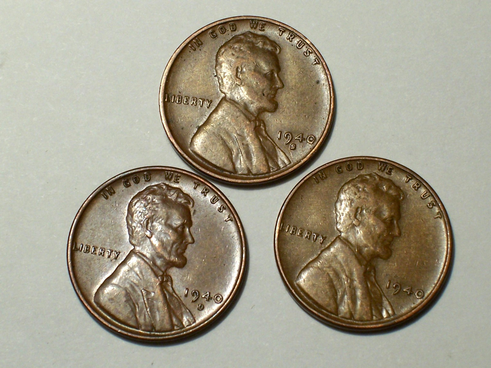 1940-P,D,S  @   Circulated" nice 3-Lincoln Wheat pennies. #144  *From rolls*