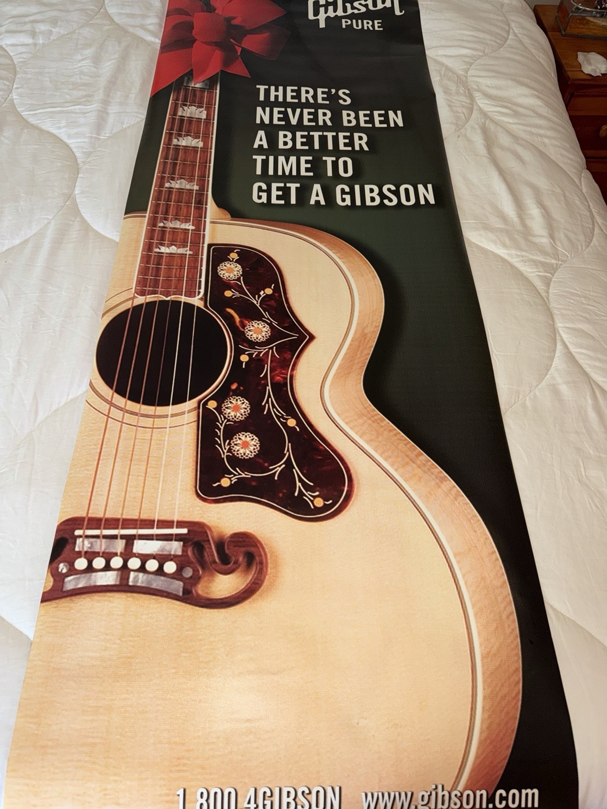 Gibson Guitar Christmas Banner Advertise Coated Canvas 23.75” X 72” Reversible