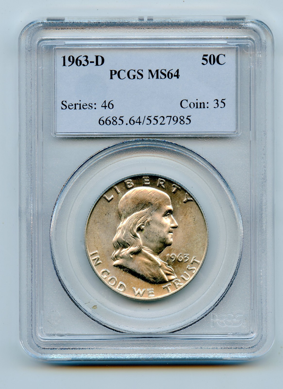 1963-D Franklin Silver Half Dollar 50c PCGS MS64