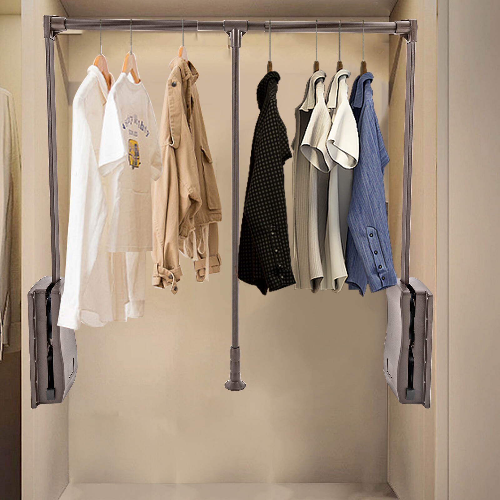 35-47 " Adjustable Closet Rod Closet-Mounted Simple Pull Down Hanger Shelf NEW