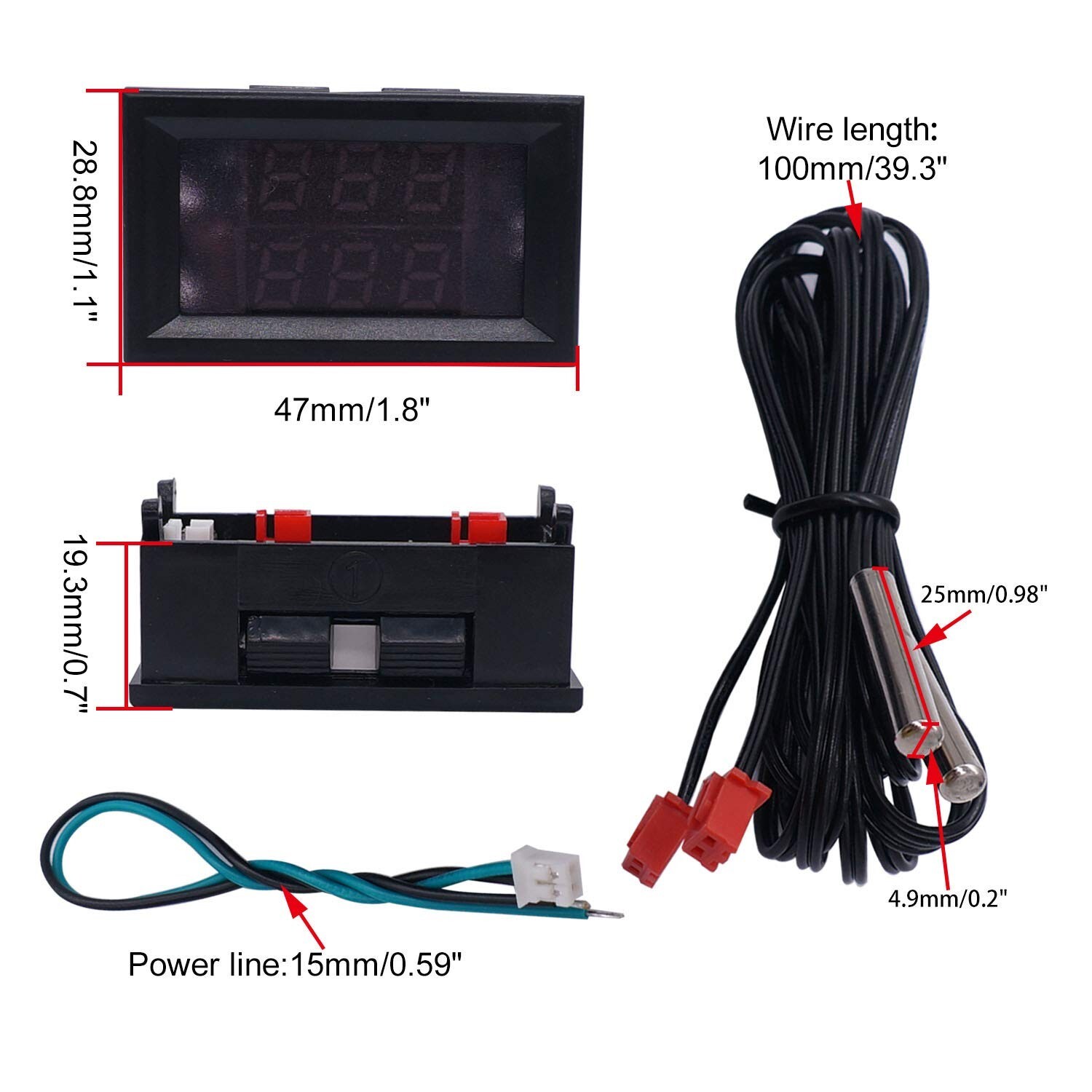 Digital Thermometer Dual LED Display Fahrenheit to Centigrade Adjustable DC 4...