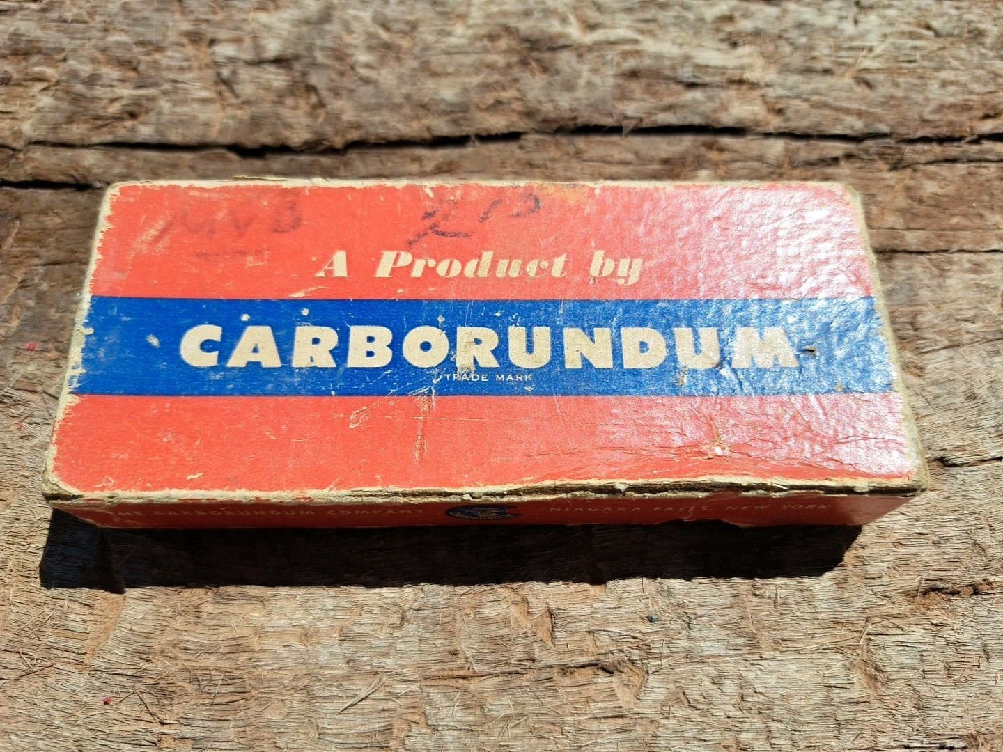NOS Vintage Carborundum Knife Sharpening Stone Approx... 5" X  1.5" W/Box USA