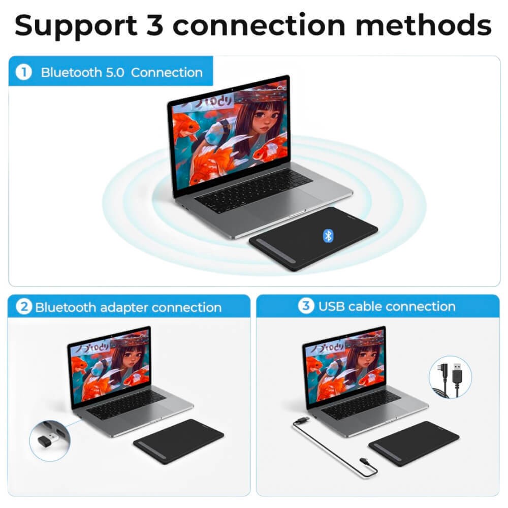 XPPen Deco MW 8x5" Bluetooth Drawing Tablet X3 Stylus 8 Keys for Win/Mac/Android