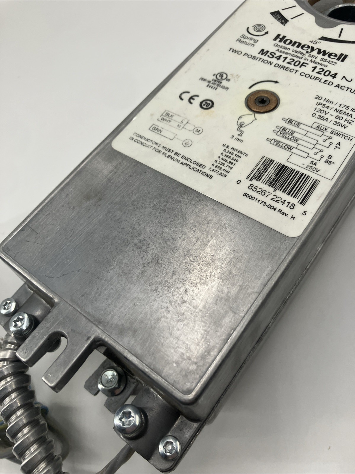 Honeywell MS4120F1204 Fast-Acting Spring-Return Actuator, Two-Position