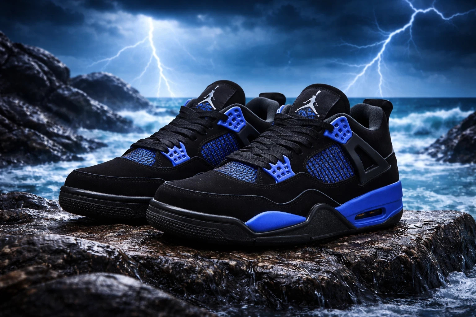 Jordan 4 Retro Black Blue Thunder Men's Size US 7-12 NEW