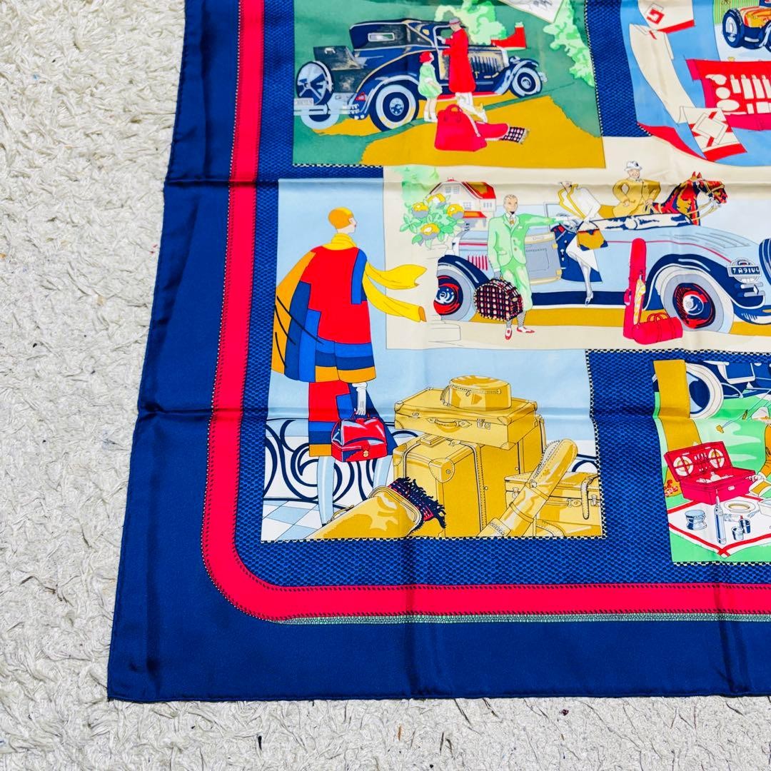 Hermes Carre 90 Car Comfort Silk 100 Blue Large Size