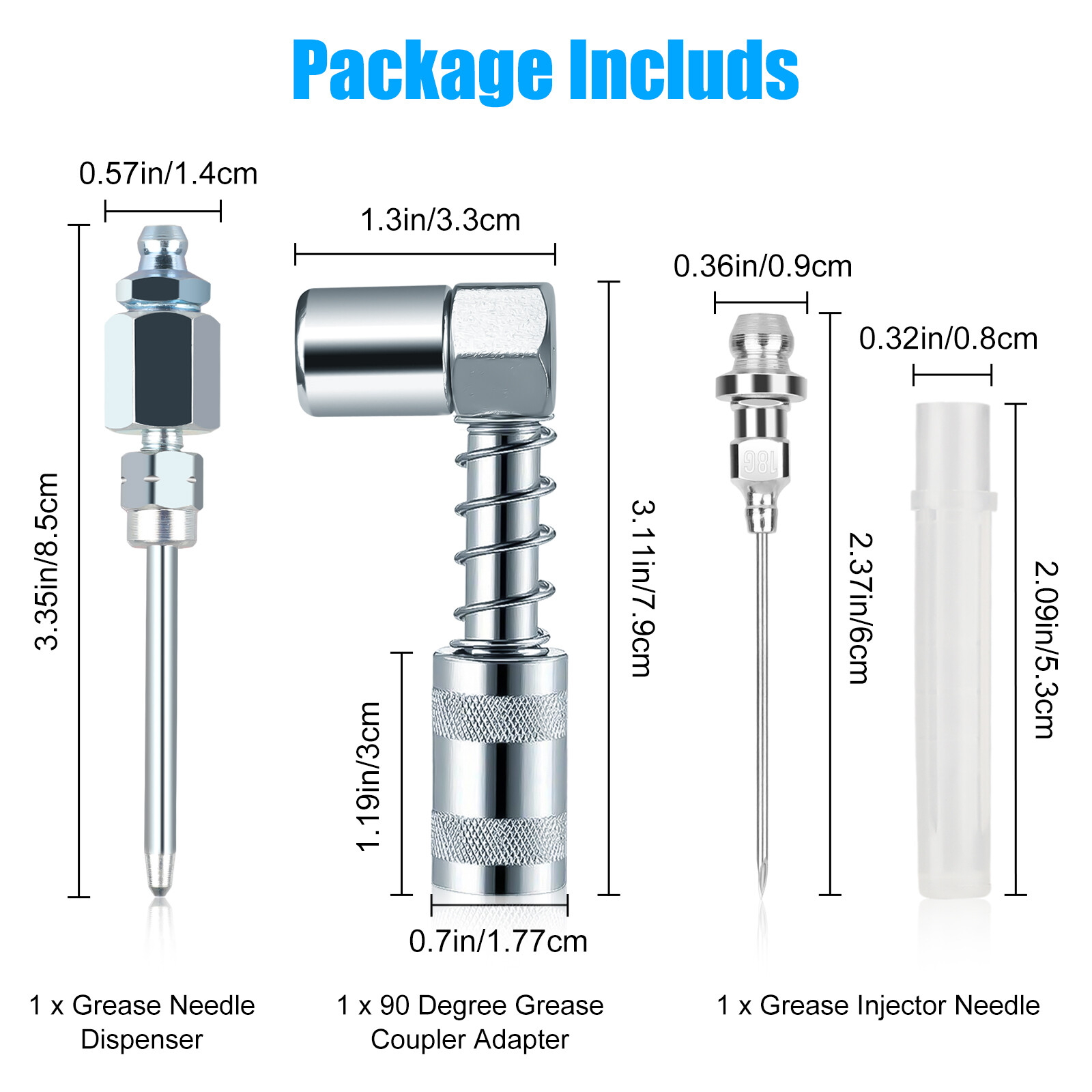 90 Degree Coupler Needle Nozzle Grease Injection Needle w/ Cap for Zerk Fitting