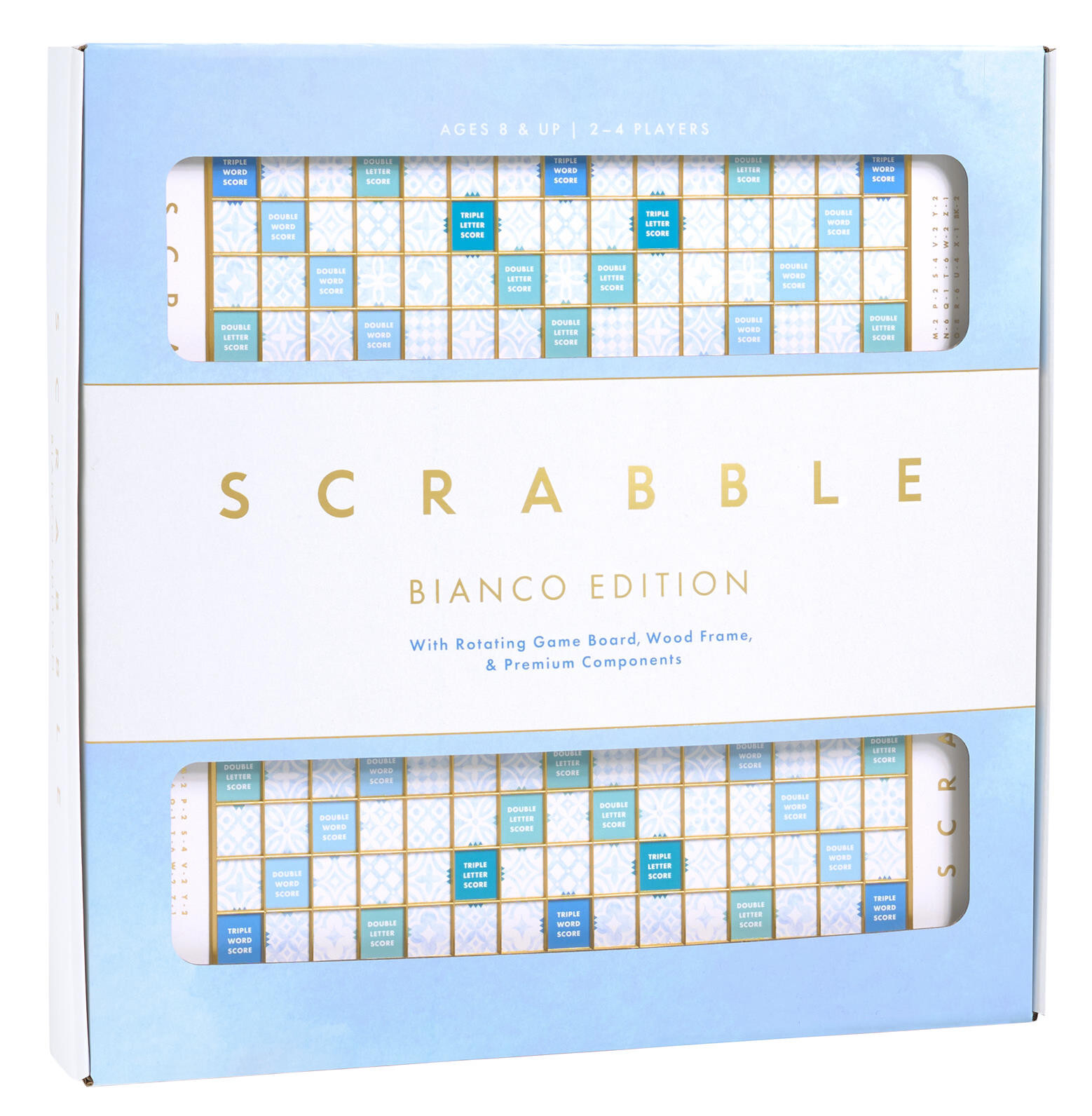 WS Game Company Scrabble Bianco Edition with Rotating Wooden Game Board New
