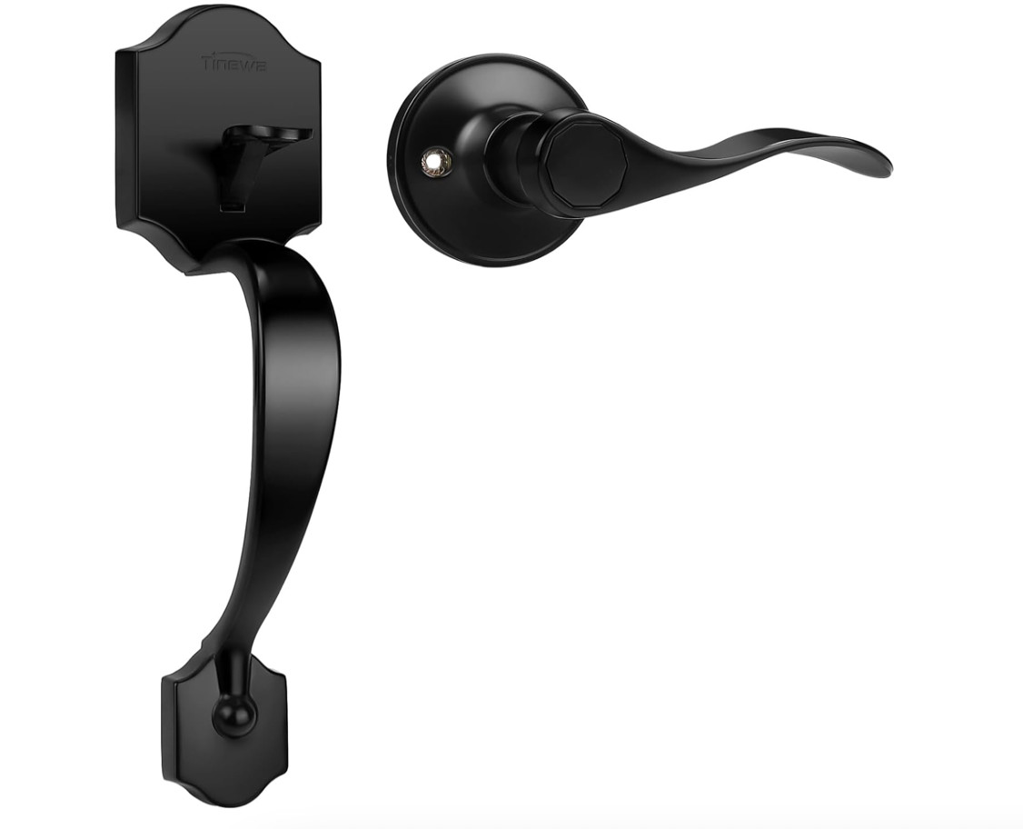 2 Pack Single Cylinder Exterior Handleset Keyless Front Door Handle Lever Inside