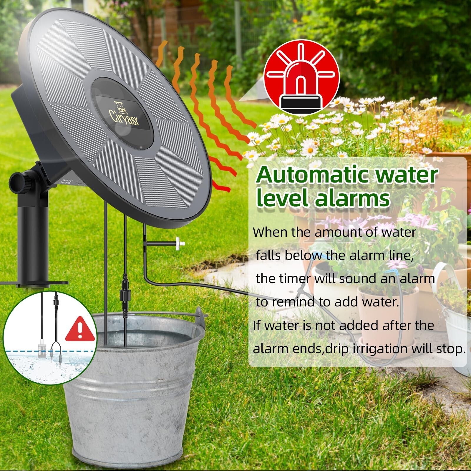 50ft Solar Drip Irrigation Automatic Watering System 2200mAh Battery 6 Timer