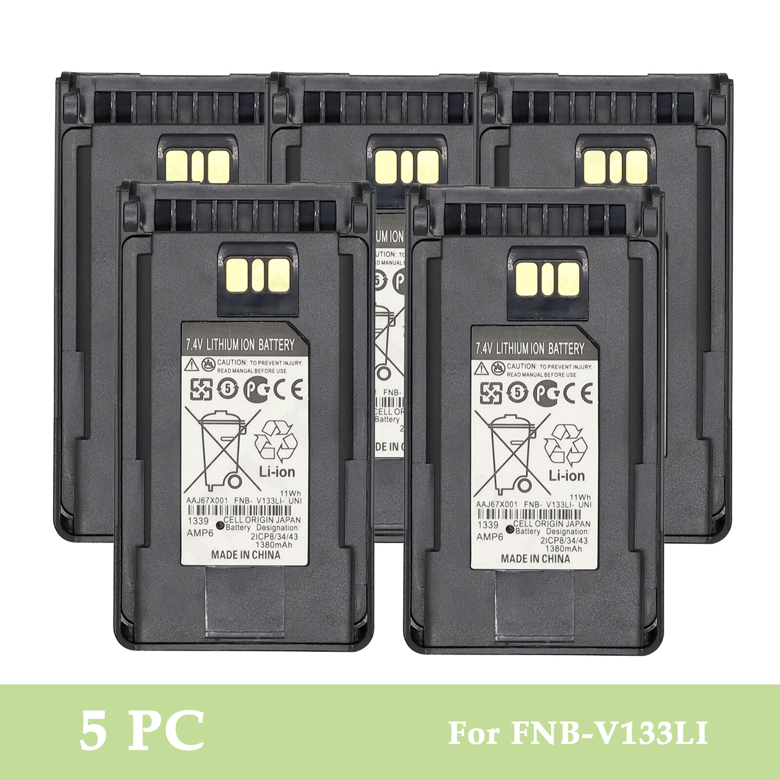 5 Pack Replace Walkie Talkie Battery FNB-V133Li For Vertex VX-261 EVX-531 VX-454