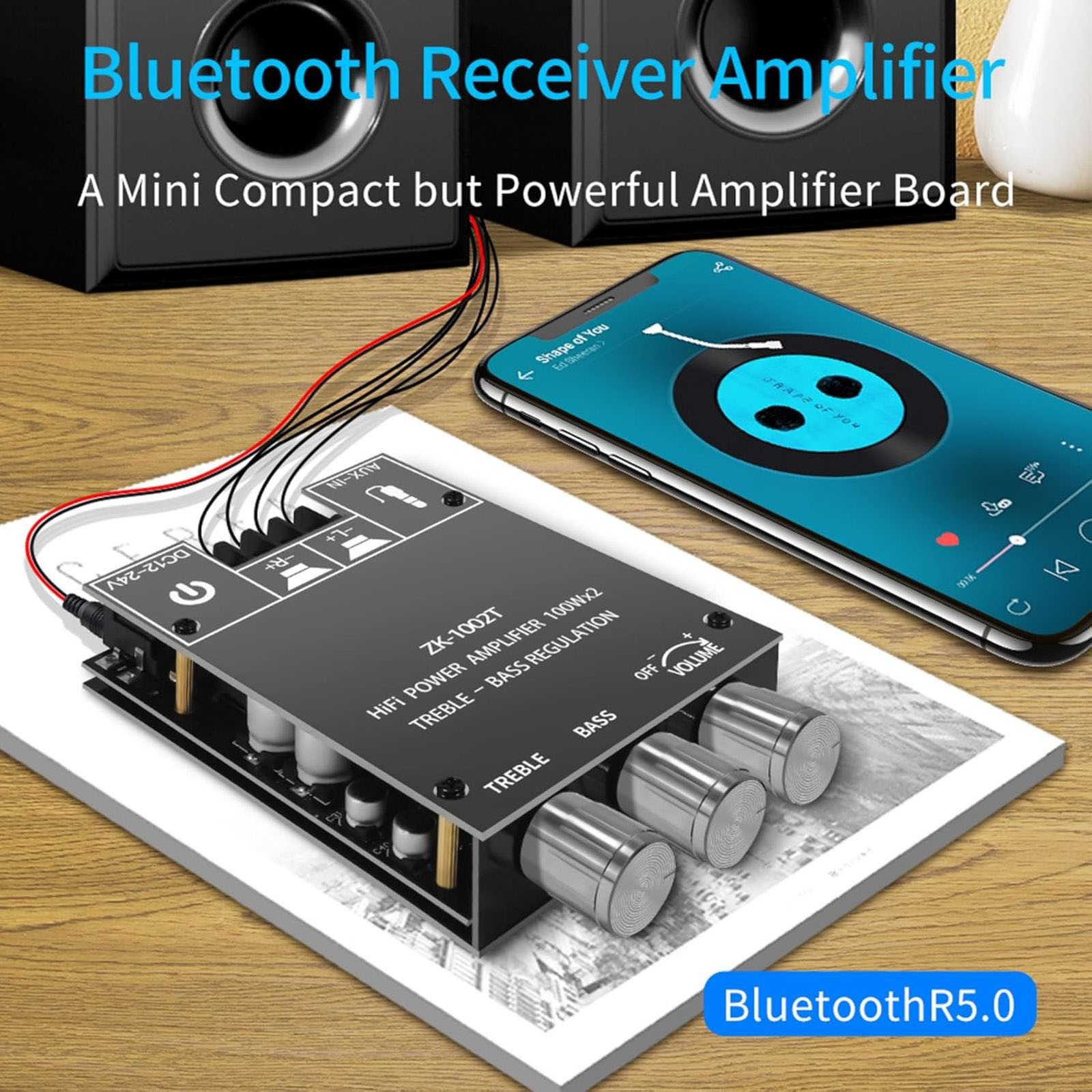 ZK-1002T 2.0 Channel Bluetooth 5.0 Amplifier Board 200W With Aux Input Audio