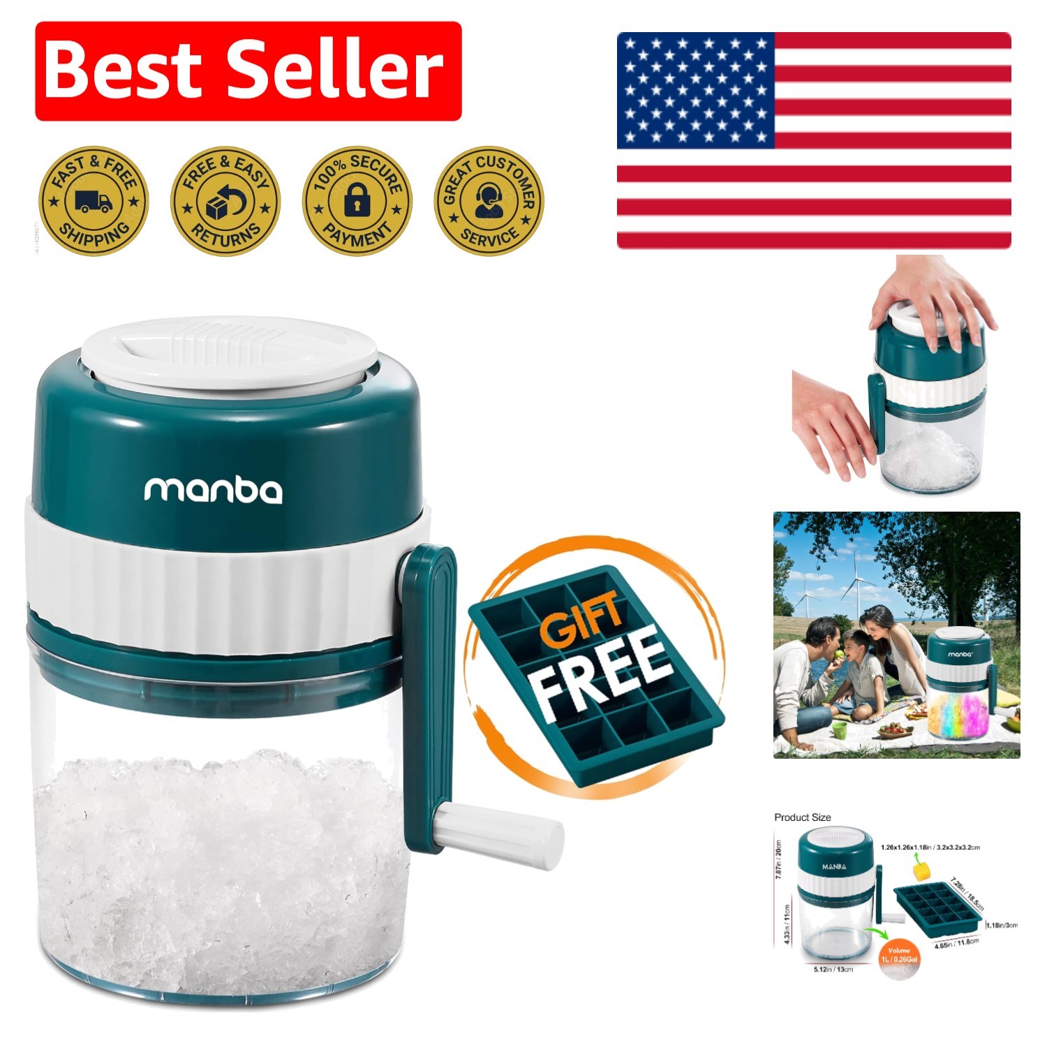 High-Quality Ice Shaver & Snow Cone Maker - Compact, 150W with Free Molds