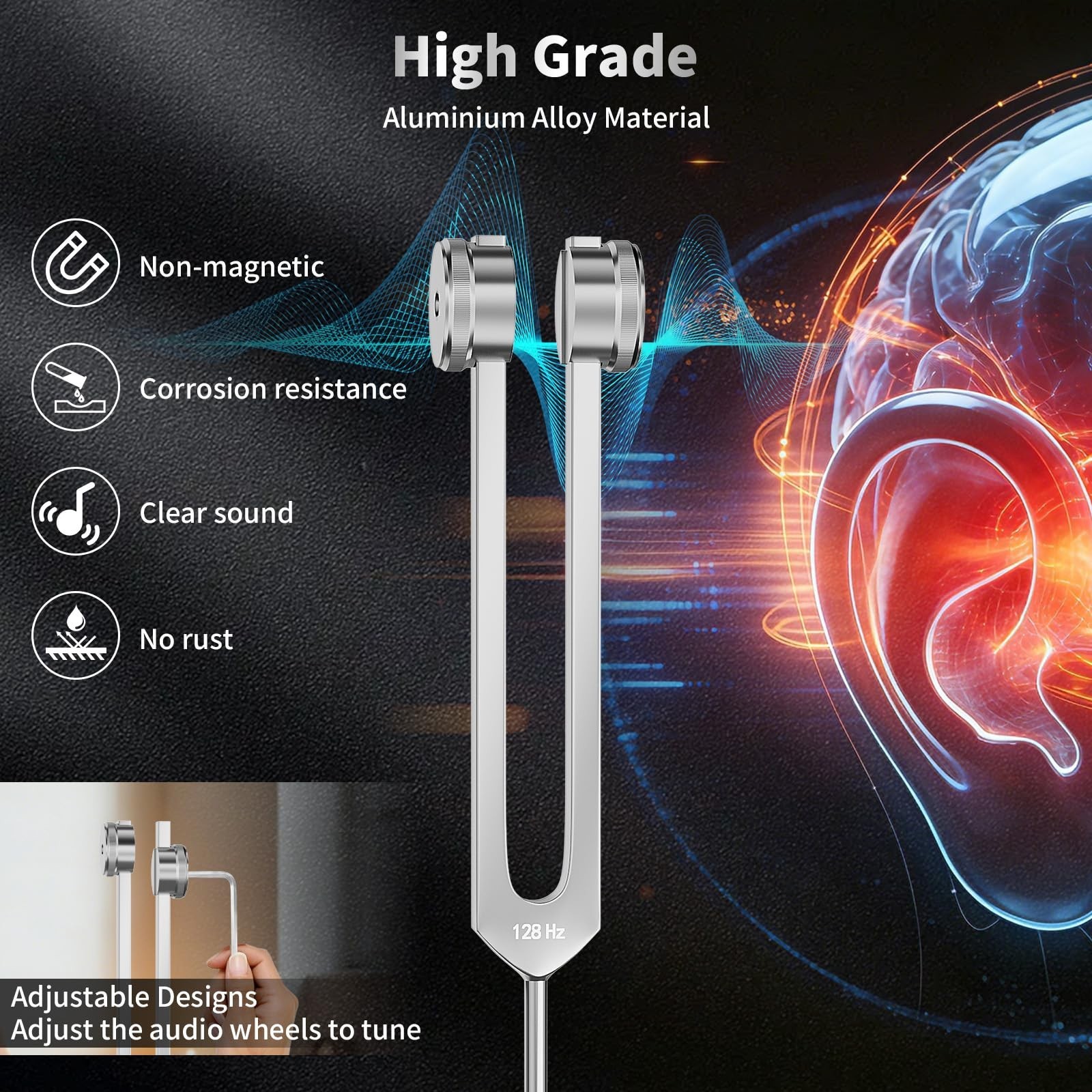 Tuning Forks for Healing Set - 128Hz, 136.1Hz, 256Hz, 384Hz, Weighted & Unwei...