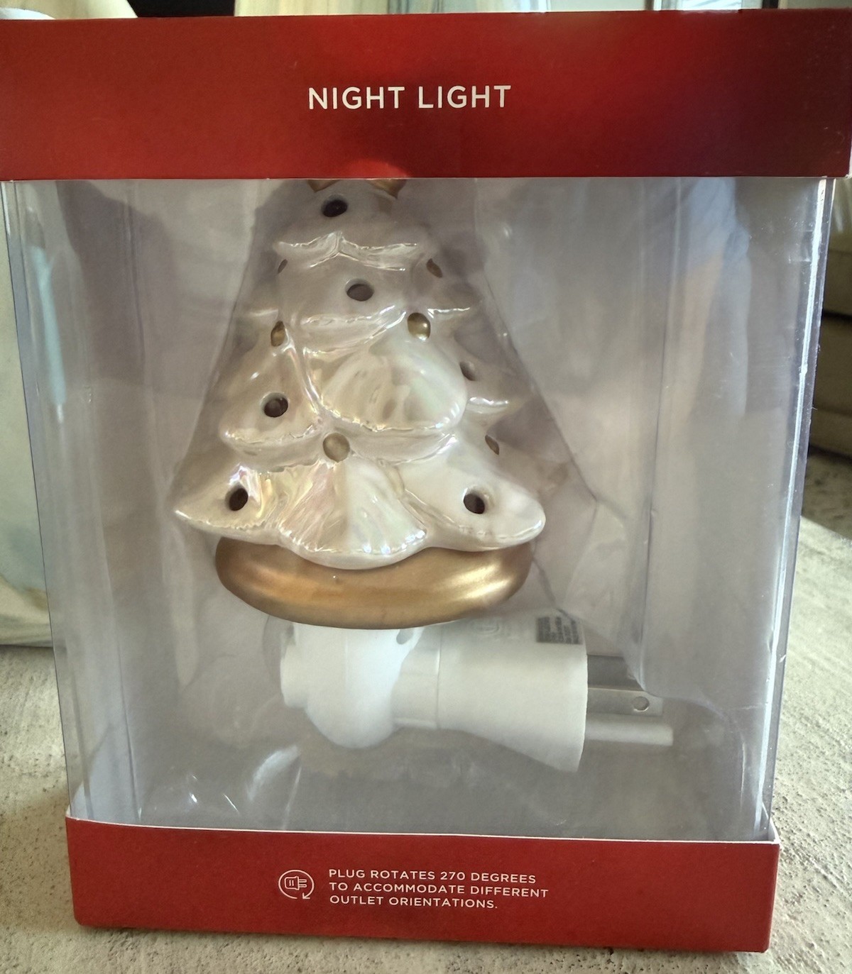 St Nicholas Square White Gold Christmas Tree Holiday Night Light NeW Unique Rare