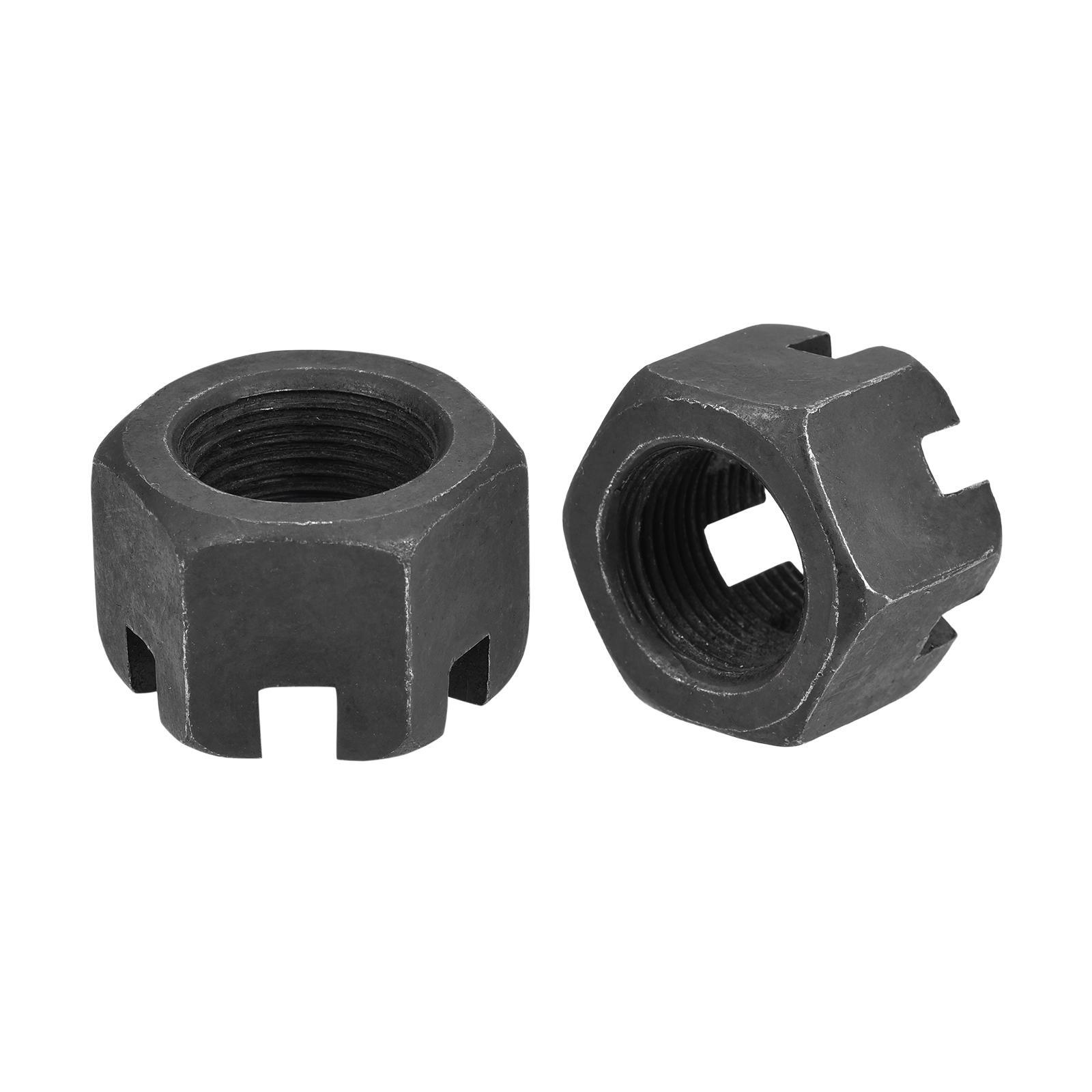 2pcs M20x1.5mm Hexagon Slotted Nut Grade 4.8 Carbon Steel Castle Nuts Black