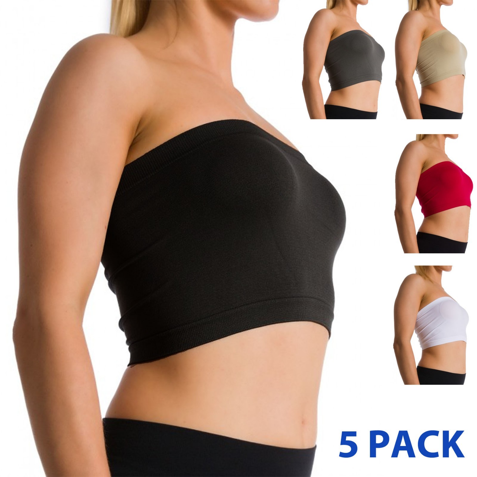 5 Pack Seamless Strapless Bra Bandeau Fits Fashion Tube Top Sports Bra Yoga