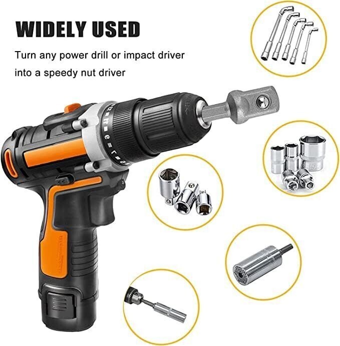 Impact Grade Socket Adapter/Extension Set Turns Power Drill Into High Speed N...