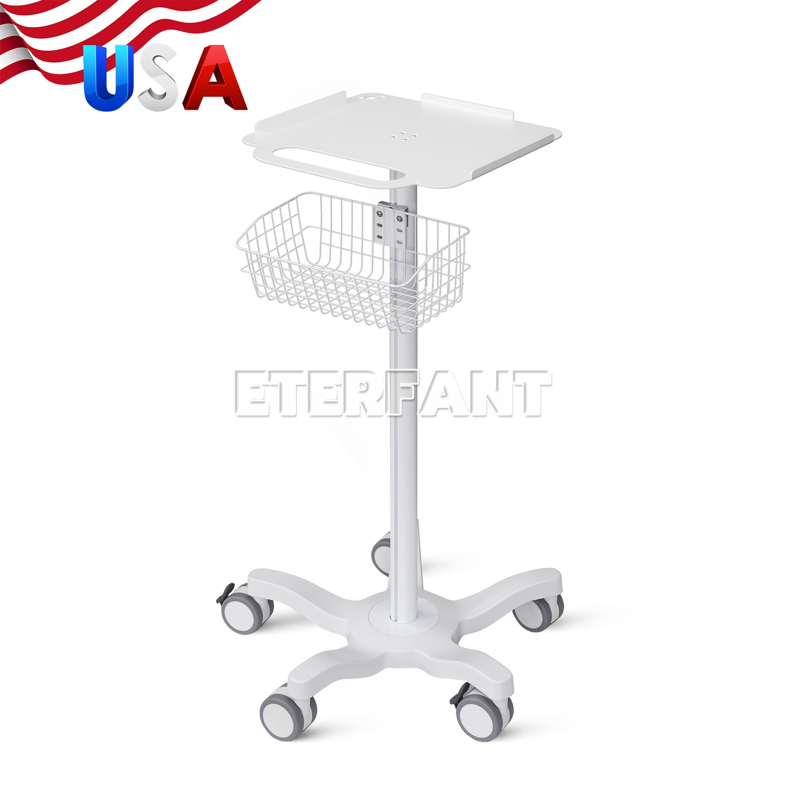 Mobile Rolling Cart for Ultrasound Imaging Scanner Medical Trolley Cart Basket