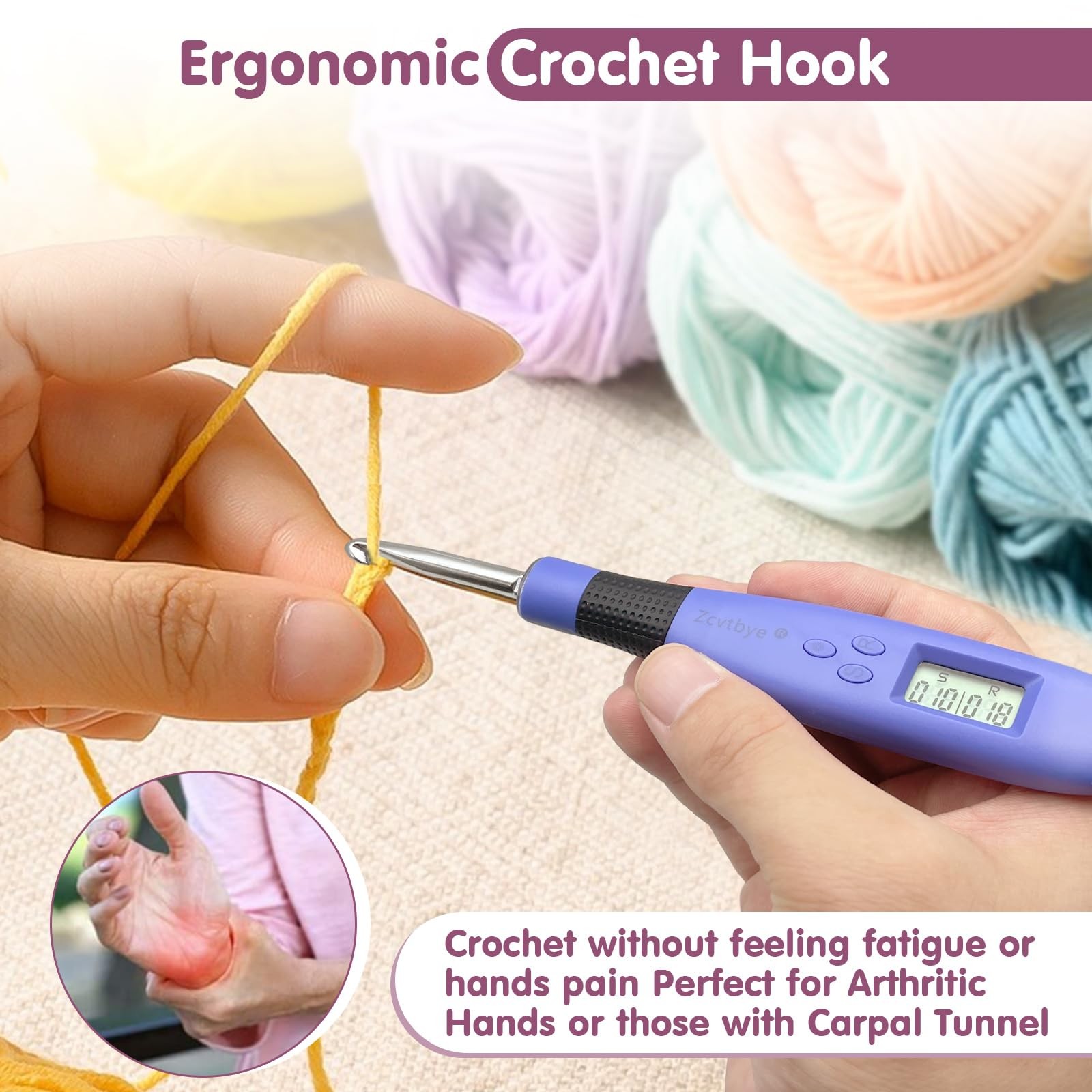 Crochet Hook with 18 Different Size, for Stitch & Row Counter, Light up Intercha