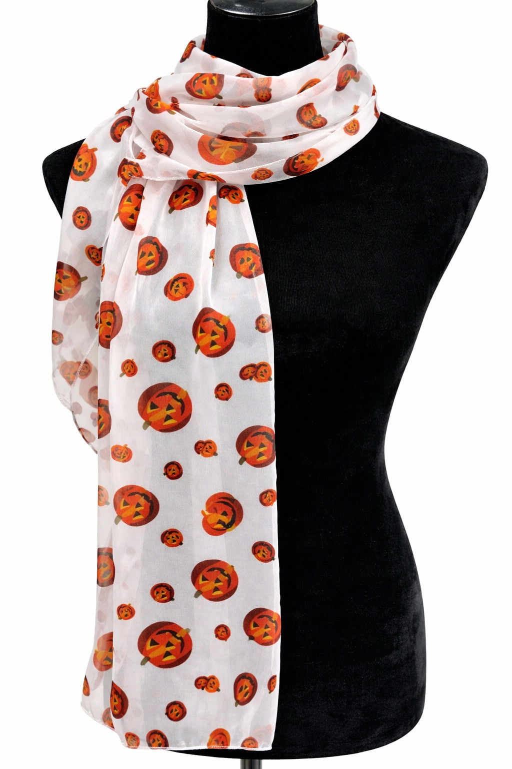 Silk Feel Womens White Tone On Tone Stripe Halloween Pumpkin Rectangular Scarf