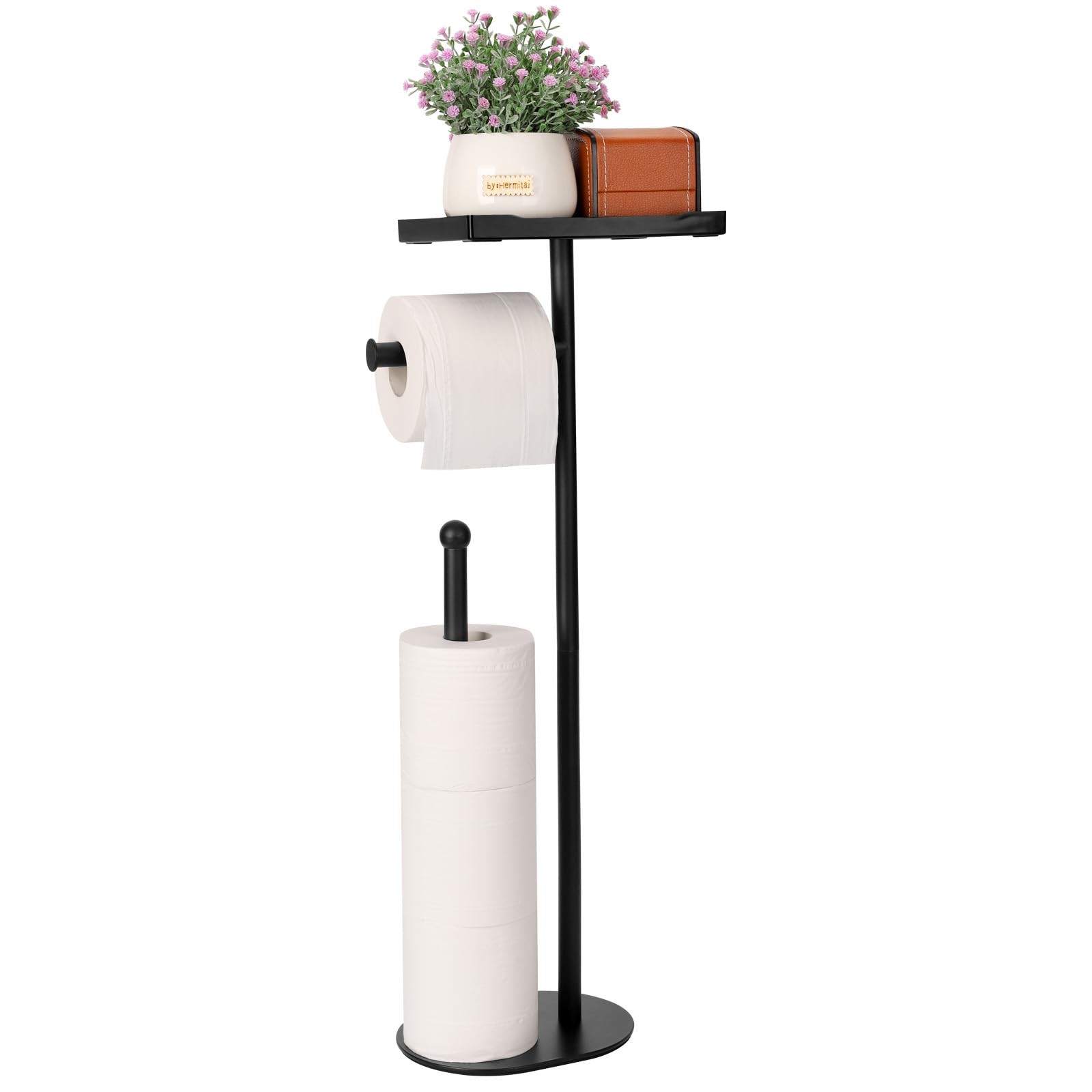 Kingmate Free Standing Toilet Paper Holder Oval Base-Plastic Tray, Black