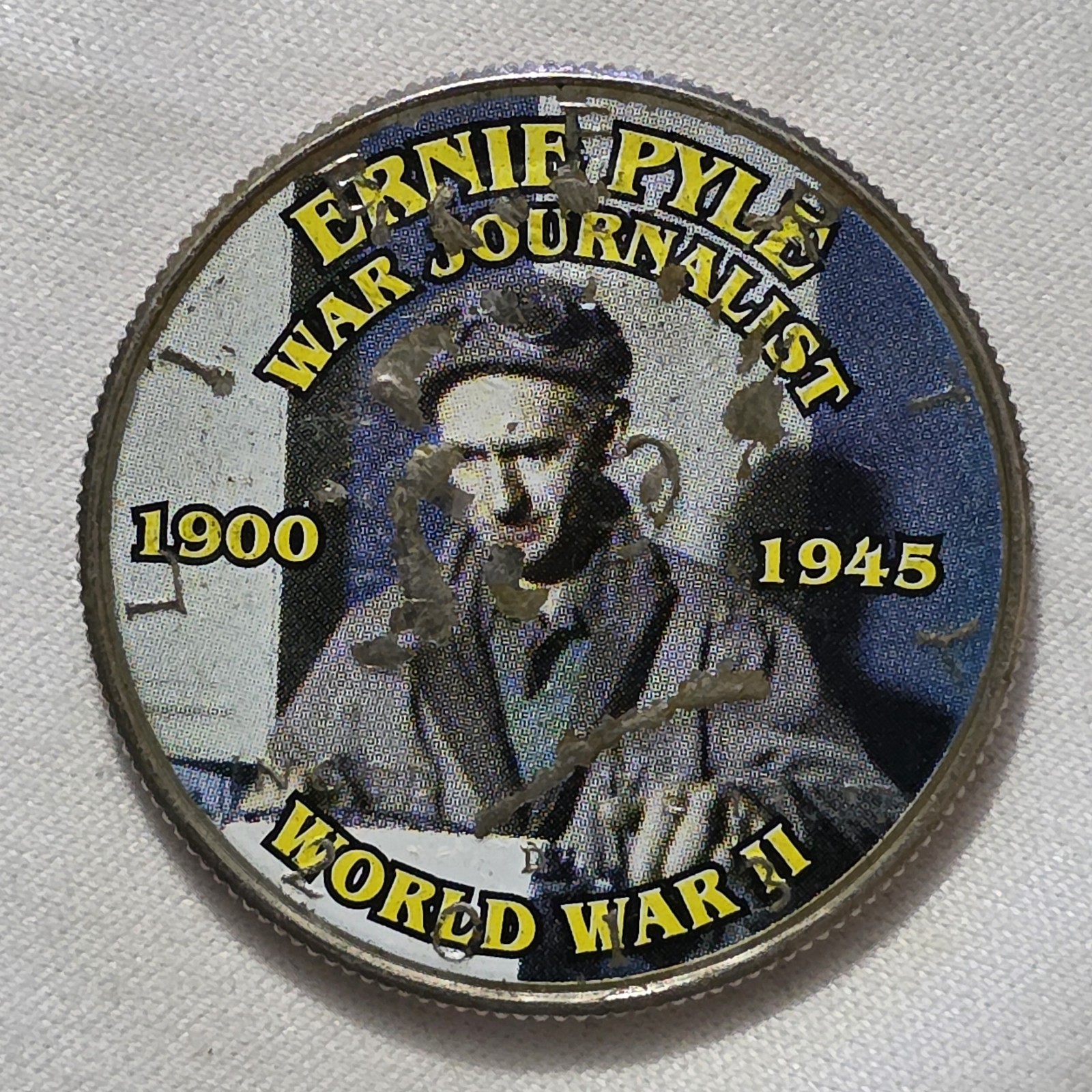 Ernie Pyle Enhanced Kennedy Half Dollar WWII Commerative Coin