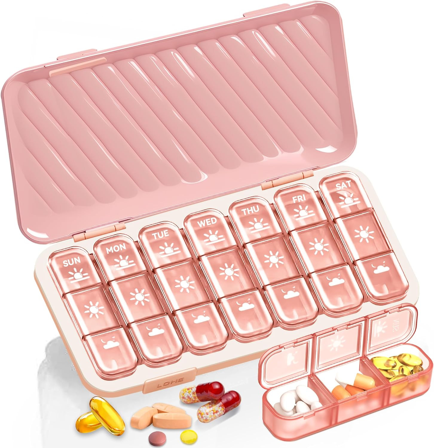 Pill Organizer 3 Times a Day, 7 Day Pill Box -  Weekly Pill Organizer, Portable