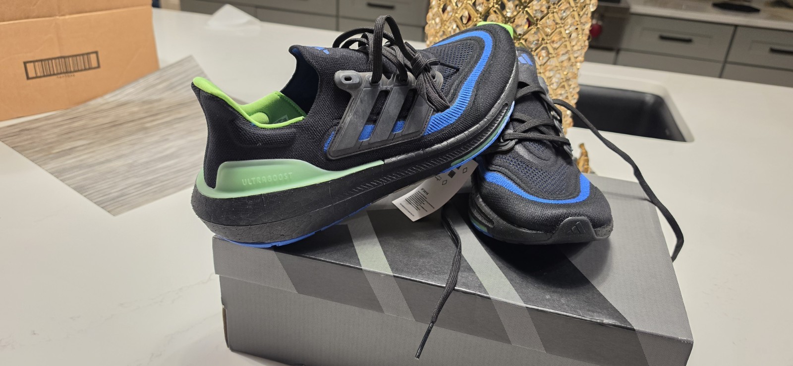 adidas UltraBoost Light Black Lucid Lime Running Sneaker Mesh Shoes