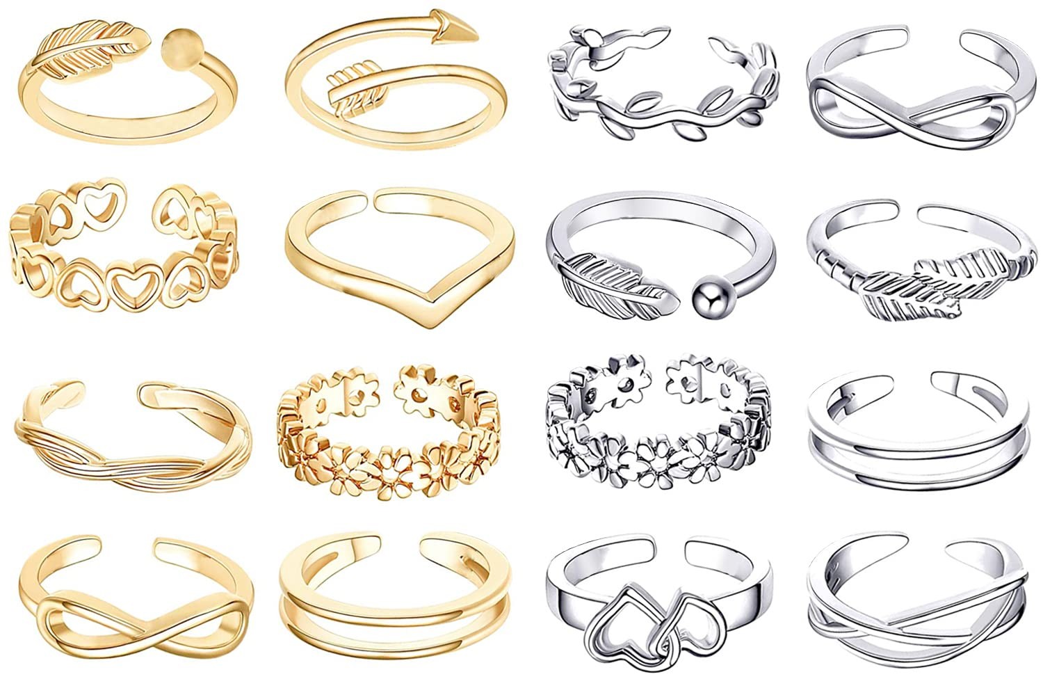 24PCS Toe Rings for Women Adjustable Toe Rings Women