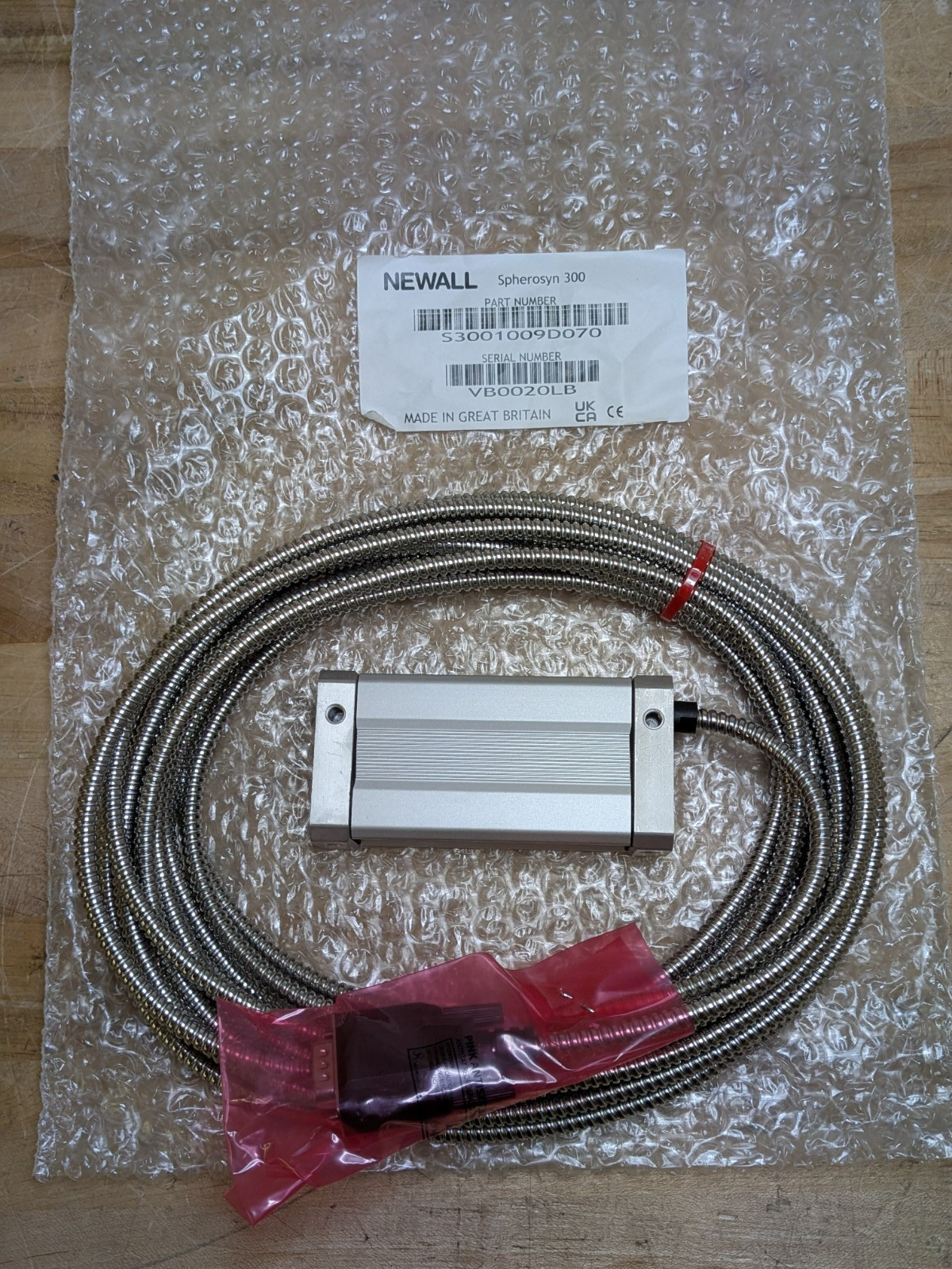 Newall Spherosyn 300 Encoder Reader Head w/ Armored Cable S3001009D070