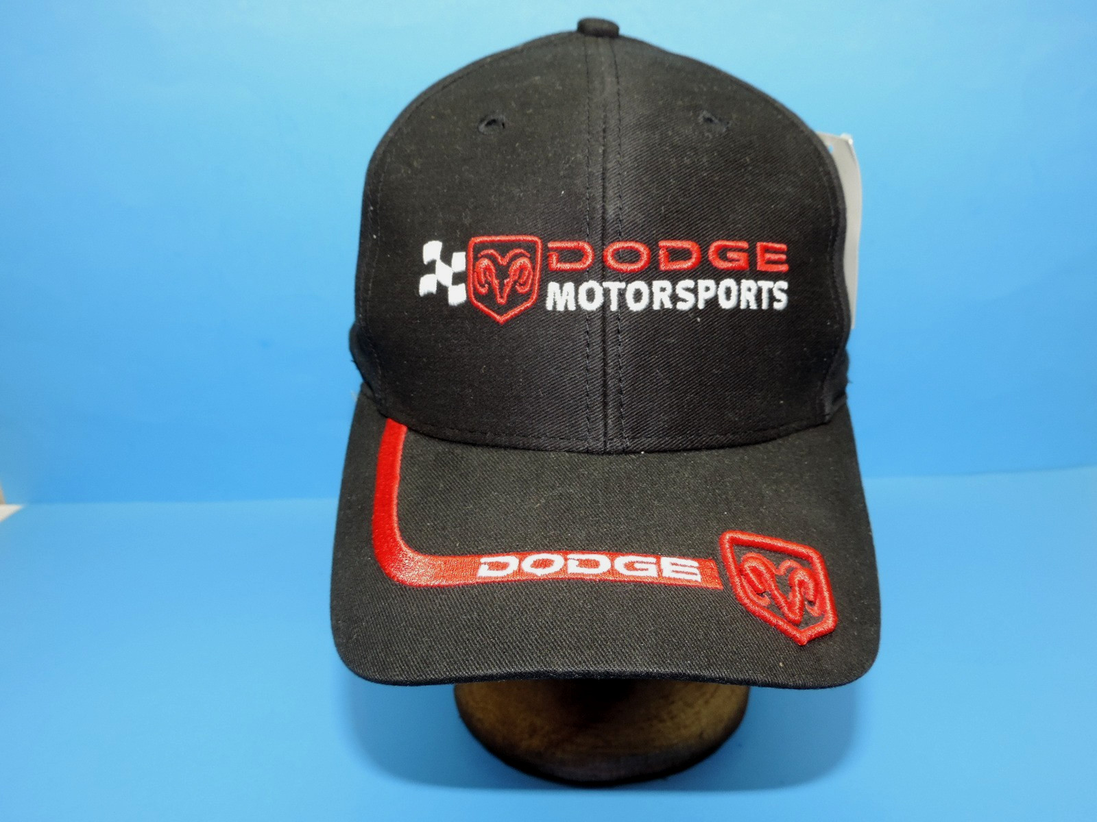 VTG DODGE MOTORSPORTS NASCAR CHECKER FLAG BLACK HAT VELCRO MOPAR RAM USA