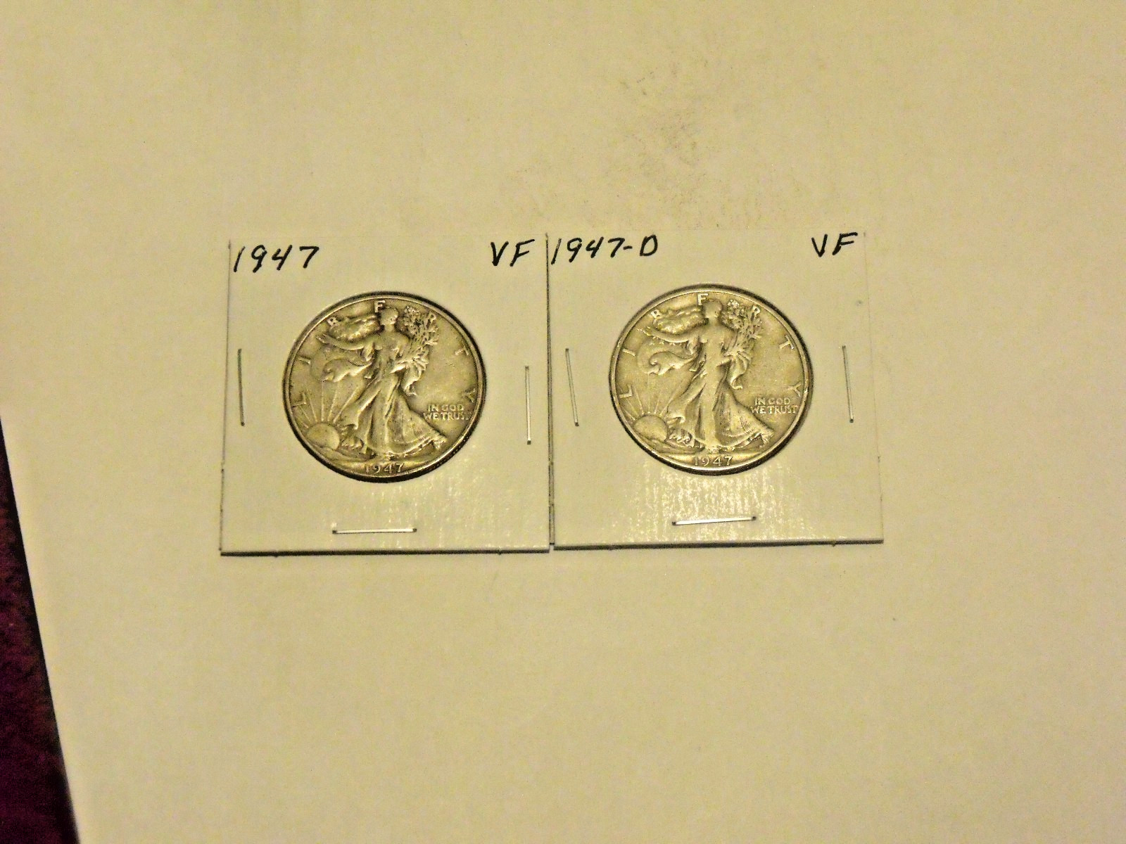 SILVER 1947-P-D Walking Liberty Half Dollars (2 coins) Very Fine condition