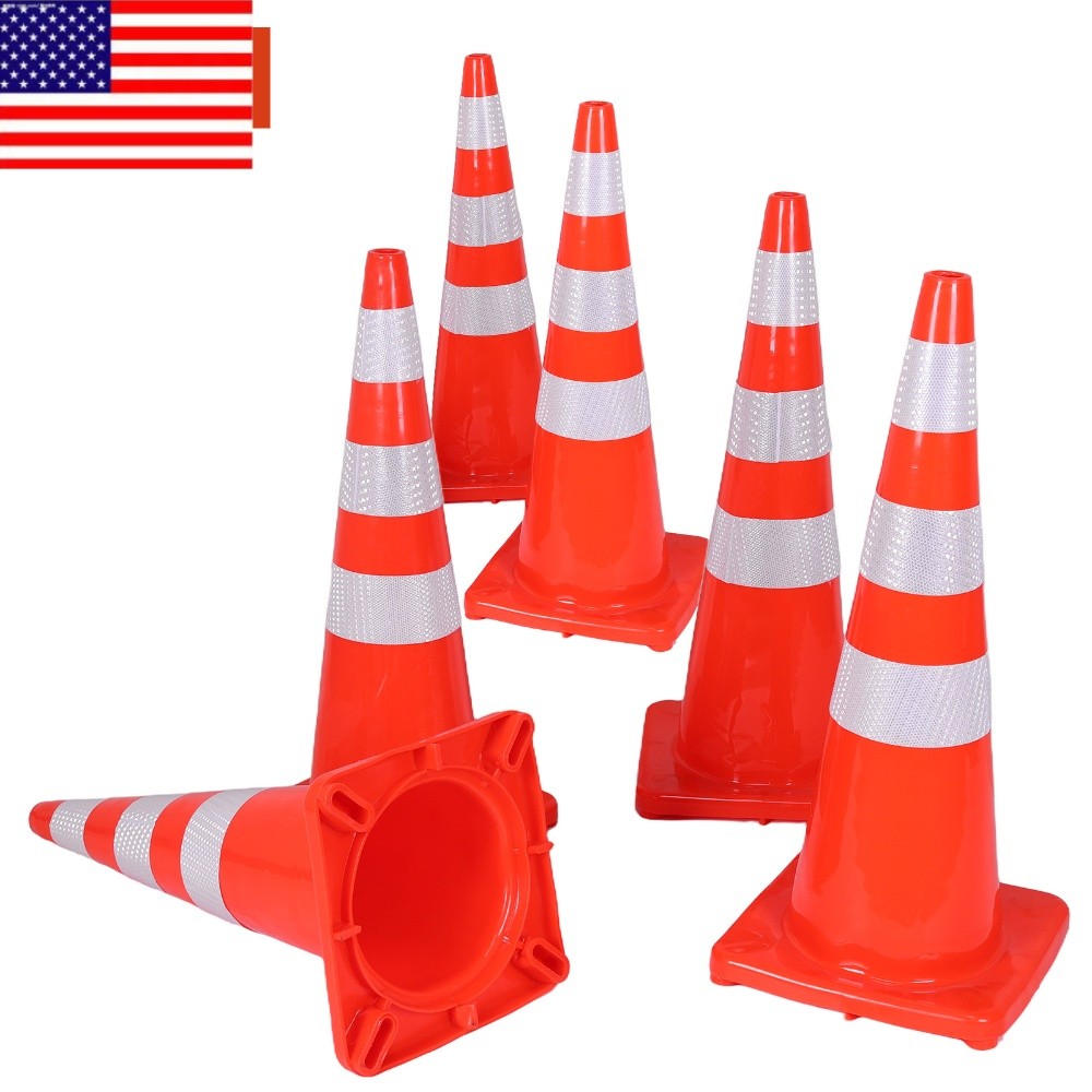 35 Inch 6 Pack Traffic Cones PVC Road Cones for Driving Training Parking Lots