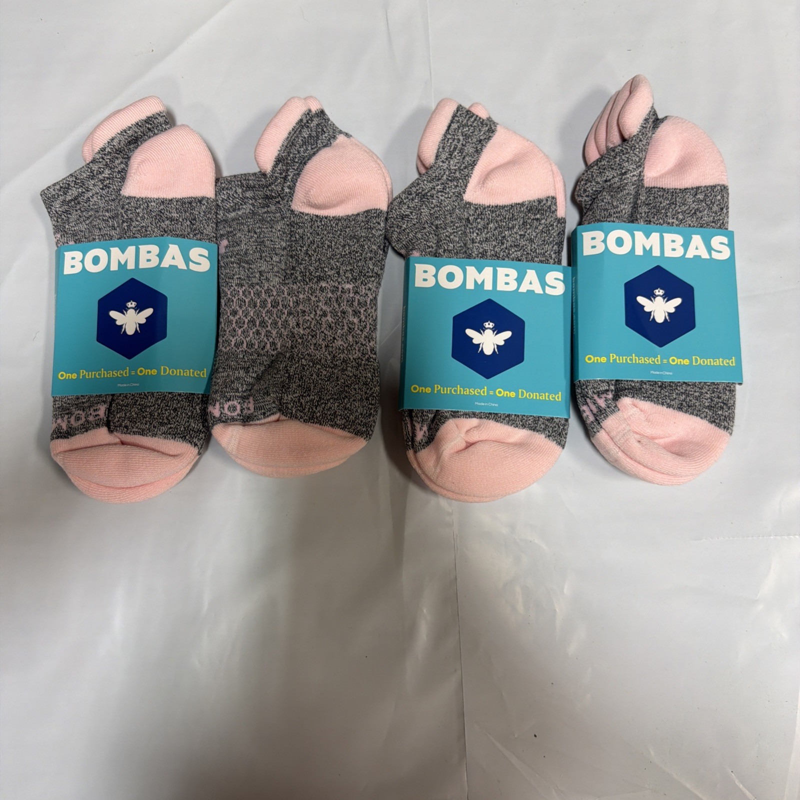 4 Pack Bombas All-Purpose  Ankle Socks - Women's Medium - Grey / Light Pink