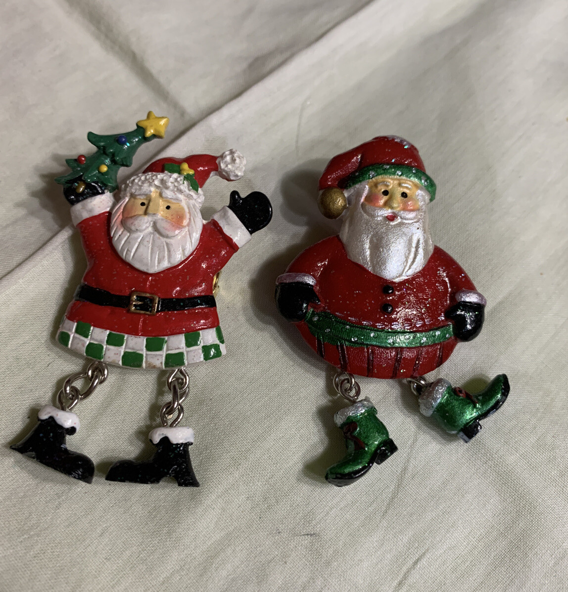 2 Christmas Santa Dangle Legs Holiday Pins  XM-23