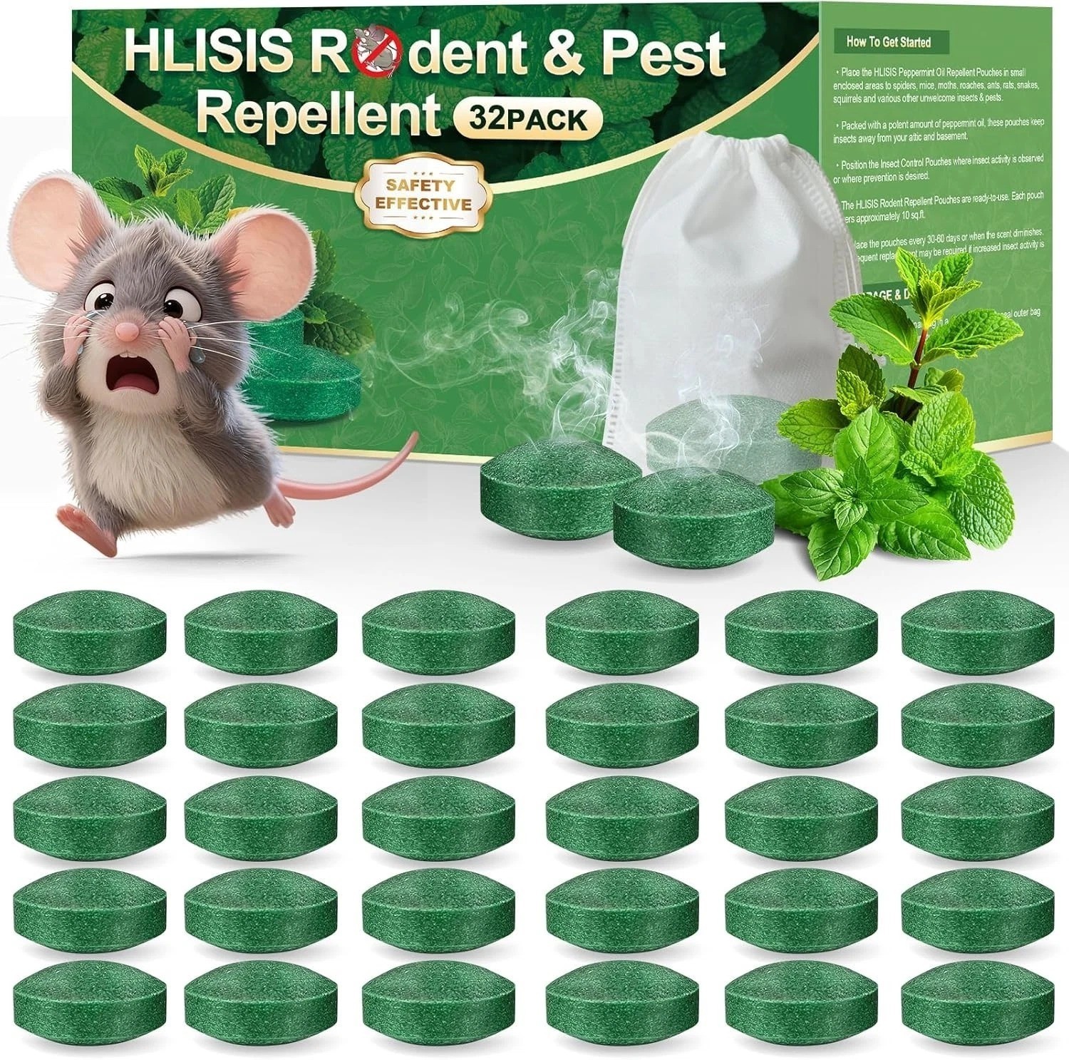 Mouse Rodent Repellent, 32 Pack Peppermint Oil to Repel Mice and Rats– Works for